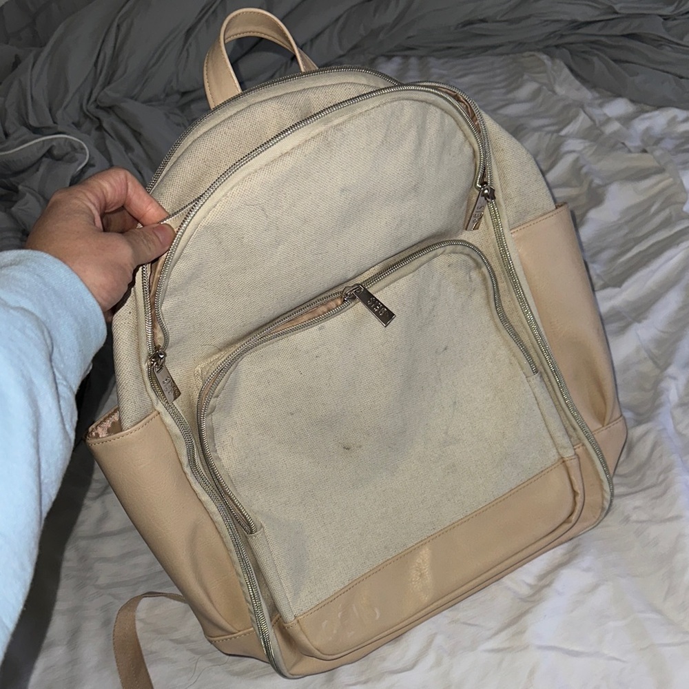 BEIS Cream and Tan Backpack
